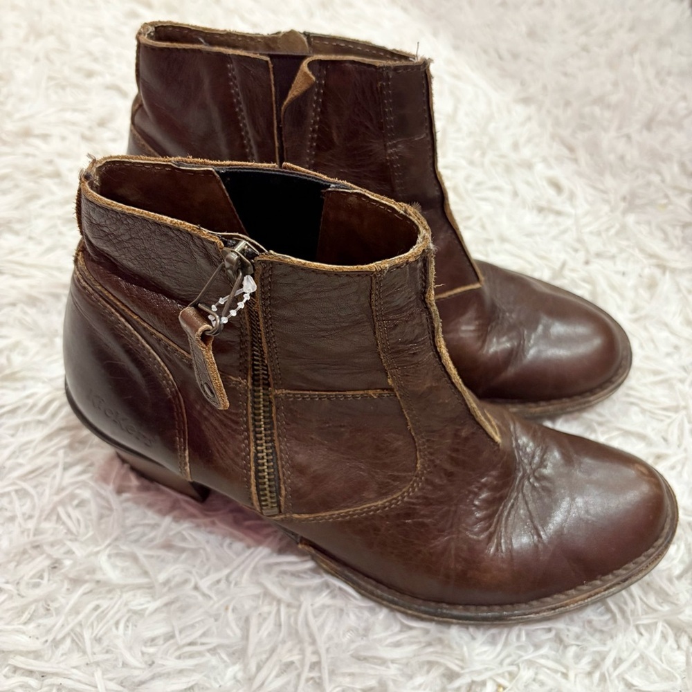 Kickers Soft Leather‎ zip Ankle Boots Booties brown size 9 US